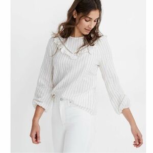 Madewell Ruffle-Yoke Prairie Top in Pinstripe